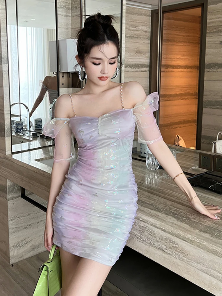Summer Dress Sweet Cute Sexy Dresses for Women Sheer Bufferfly Mesh Pearl Chain Puff Sleeve Bodycon Femme Clothes Party Vestidos
Summer Dress Sweet Cute Sexy Dresses for Women Sheer Bufferfly Mesh Pearl Chain Puff Sleeve Bodycon Femme Clothes Party Vestidos