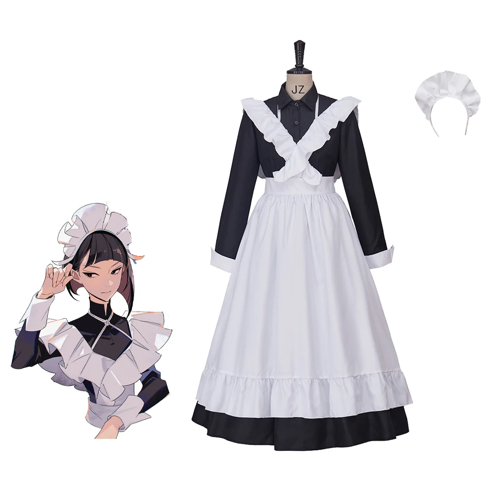 

Undead Girl Murder Farce Shizuku Hasei Cosplay Costume Black Maid Lolita Dress with Apron Headwear Adult Women Halloween Outfits