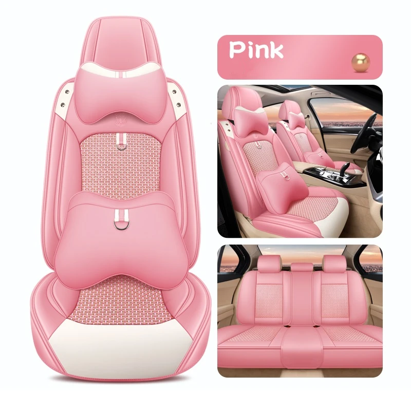

Чехлы на автомобильные сиденья, универсальные накидки из прочной кожи для седанов и внедорожников, на пять сидений, розового цвета