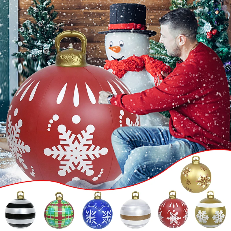 

60CM Outdoor Christmas Snowflake Inflatable Decorated Ball Made PVC Giant Large Balls Christmas Decorations New Year Gifts 2023