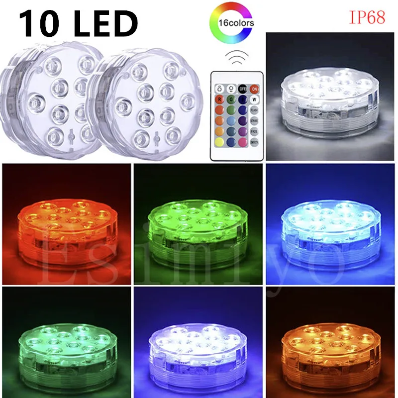 

10 Led Remote Controlled RGB Submersible Light Underwater Night Lamp Battery Operated Outdoor Vase Bowl Garden Party Decoration