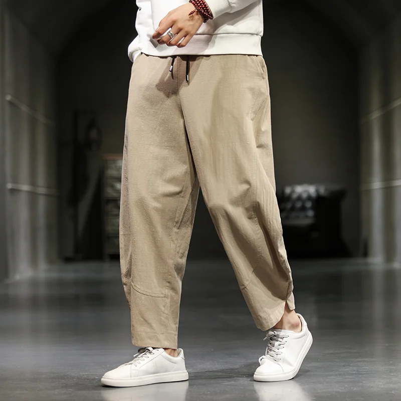 

Spring Autumn Loose Plus Size Carrot Pants Chinese Style Casual Linen Trousers Men Harem Bloomers Harajuku Oversized Clothes