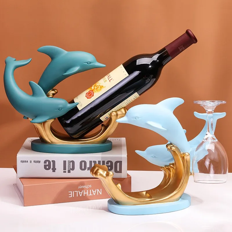 

Dolphin Wine Holder Goblet Racks Creative Polyresin Ornaments Modern Home Decorative Articles Fancy Room Decoration Craft
