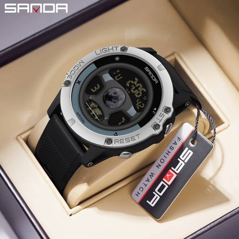 

SANDA 9024 Steering Wheel Design Outdoor Sport Watch Men Multifunction Watches Alarm Clock 5Bar Waterproof Digital Reloj Hombre