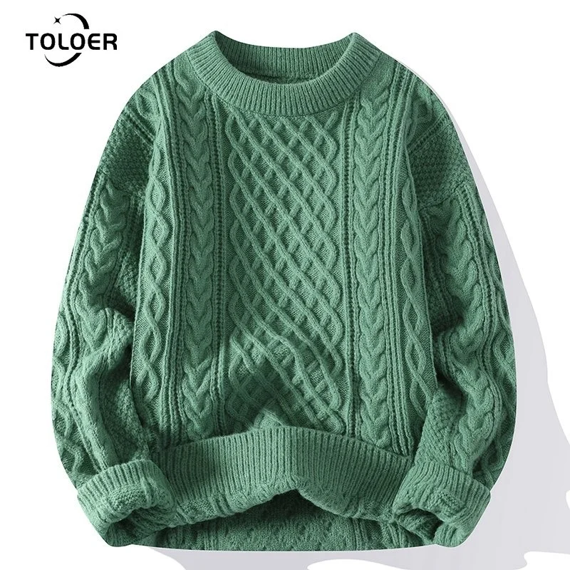 

Winter Men Vintage Twist Sweater Round Neck Solid Color Male Fit Knitted Pullover Loose Harajuku Mens Retro Sweaters Multicolors
