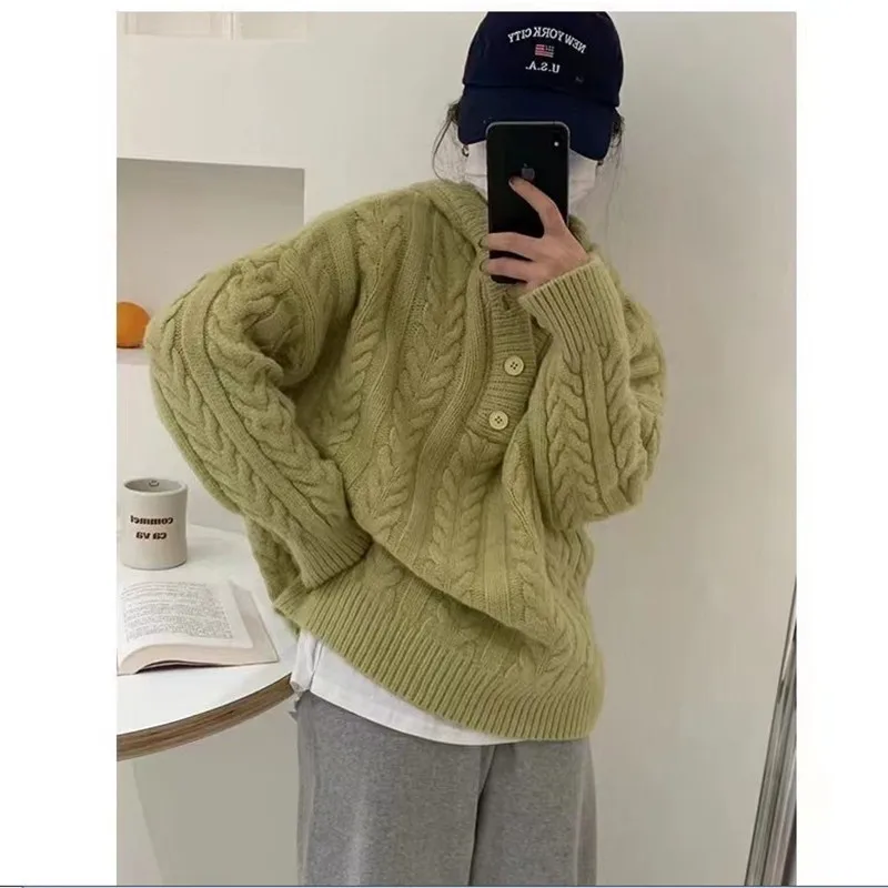 Hooded Knitted Pullovers 2023 Autumn Winter Twist Sweater Hoodie Button Design Loose All-match Outwear Streetwear Female Clothes
Hooded Knitted Pullovers 2023 Autumn Winter Twist Sweater Hoodie Button Design Loose All-match Outwear Streetwear Female Clothes
