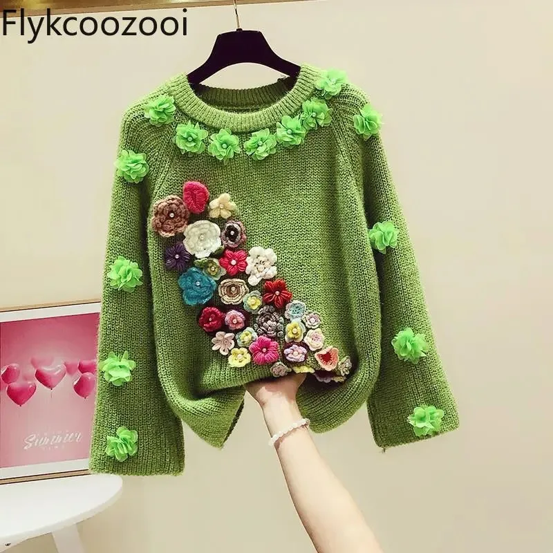 Women Sweaters 3D Handicraft Embroidered Flares O-neck Sweater Trend Colorful Flower Decoration Knitted Pullover Lady Clothing
Women Sweaters 3D Handicraft Embroidered Flares O-neck Sweater Trend Colorful Flower Decoration Knitted Pullover Lady Clothing