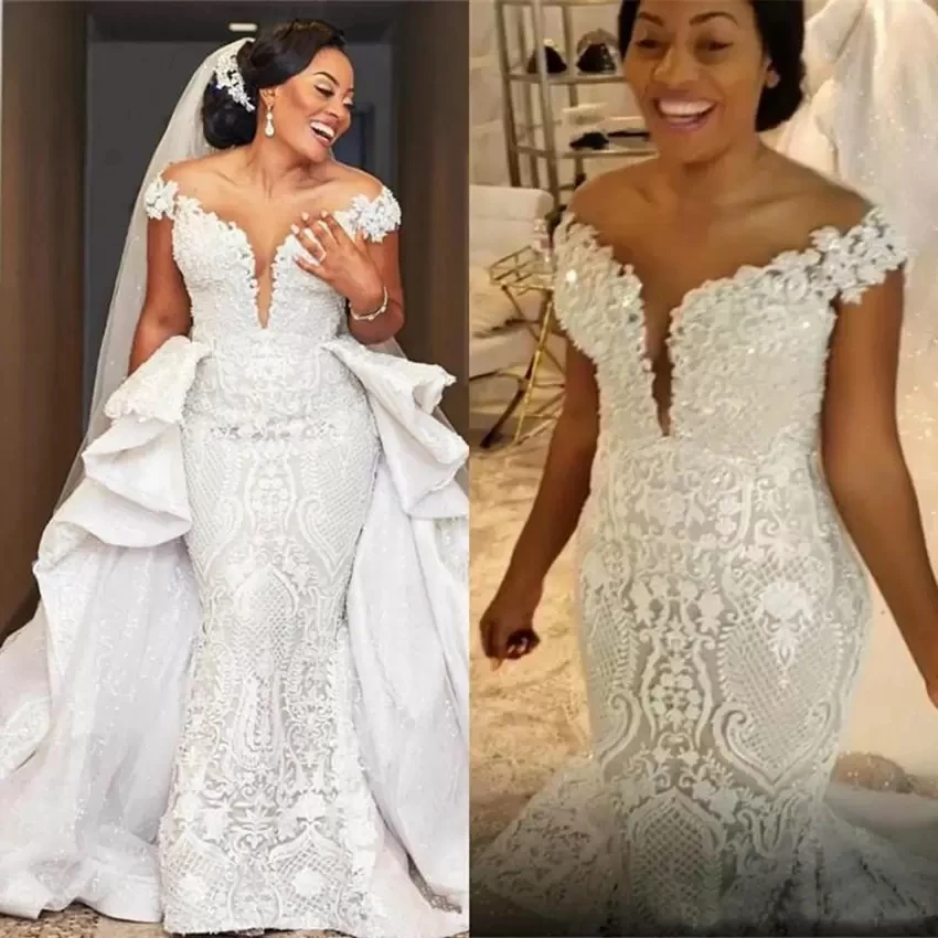 Spark Mermaid Wedding Dresses With Detachable Train African Lace Country Garden Boho Bridal Gowns Off The Shoulder Hochzeitsklei
Spark Mermaid Wedding Dresses With Detachable Train African Lace Country Garden Boho Bridal Gowns Off The Shoulder Hochzeitsklei