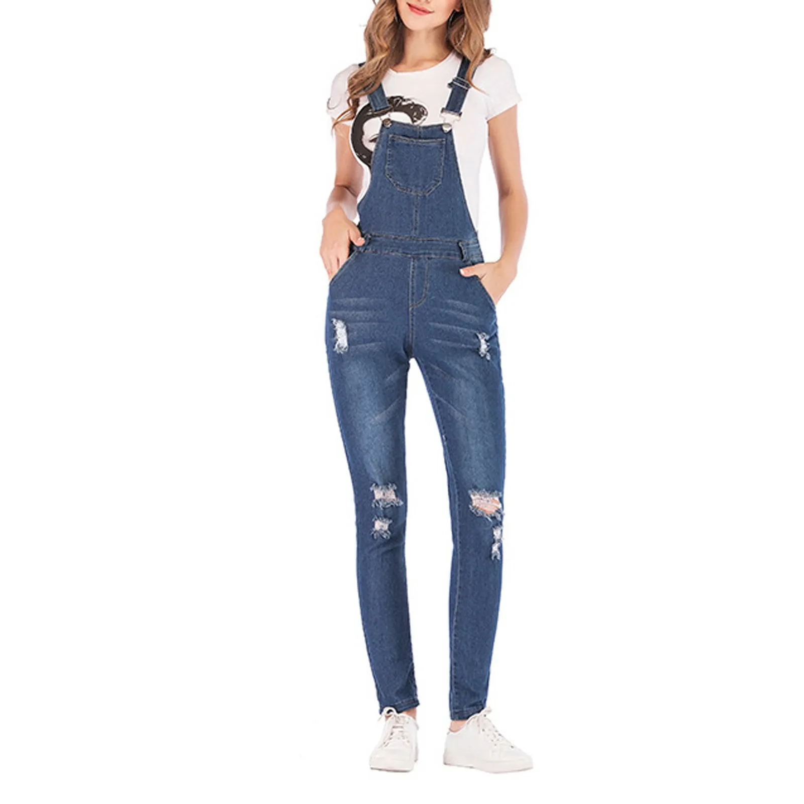

Women Solid Color Belt Pocket Jeans Suspenders Casual Large Size Adjustable Strap Jumpsuits Jump Suit Bodysuits Romper For Women
