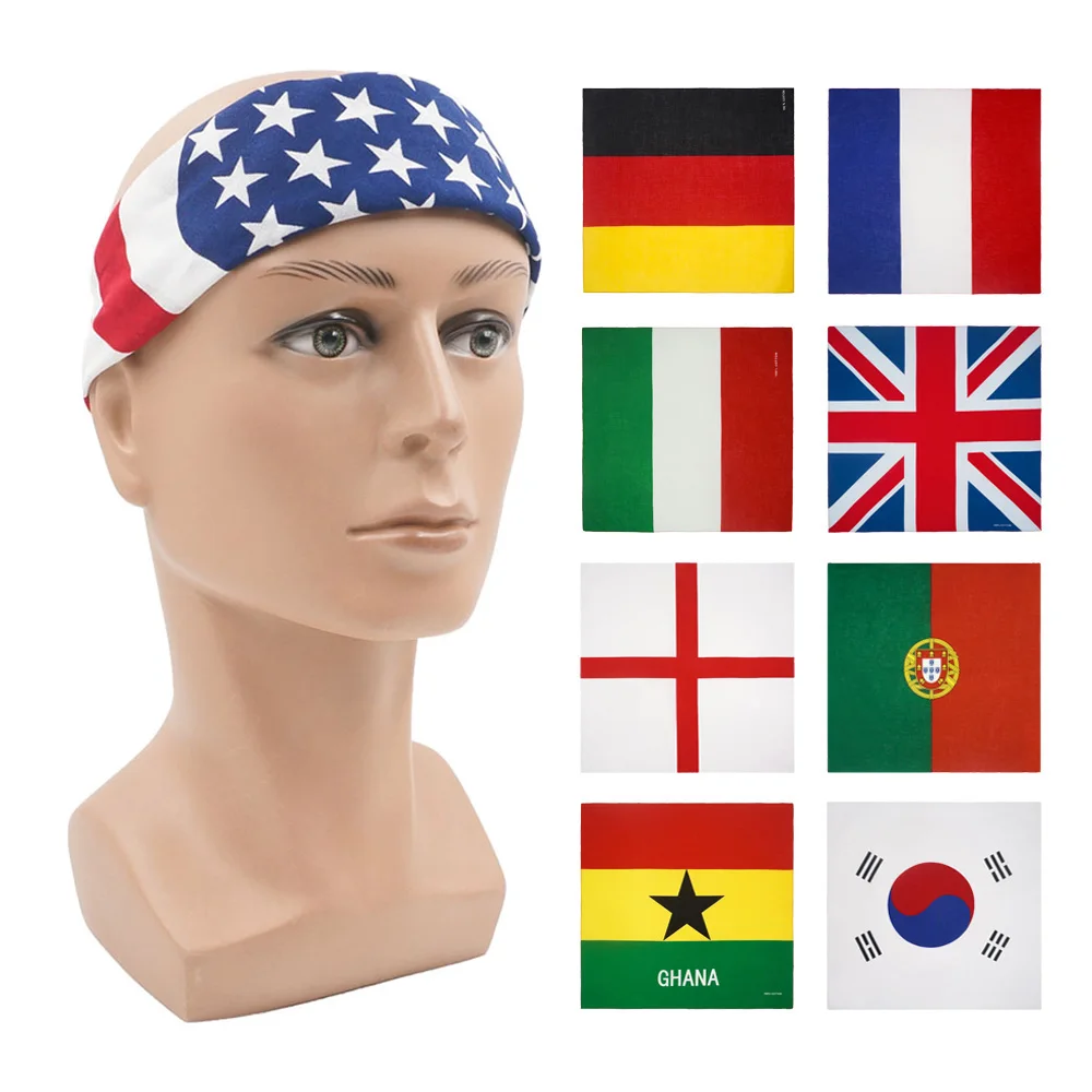 

Cotton Bandana USA British Germany France Brazil Canada Korea Mexico National Flag Punk Scarf Riding Headband Dancing Hairband