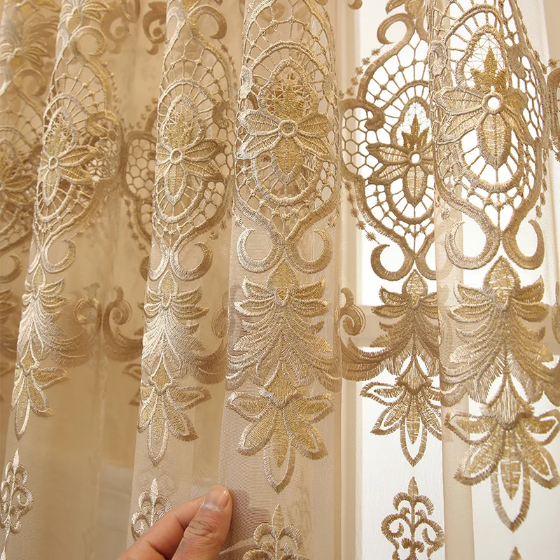 

Европейские тюлевые прозрачные шторы с золотой вышивкой для гостиной, спальни, столовой, элегантные оконные декорации, роскошные жаккардовые затемняющие шторы
