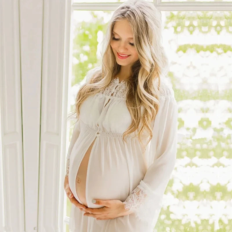 Slash Neck White Chiffon Maternity Gowns Photoshoot Dress Full Sleeve Soft Lace Pregnant Woman Photography Loosen Night Dresses
Slash Neck White Chiffon Maternity Gowns Photoshoot Dress Full Sleeve Soft Lace Pregnant Woman Photography Loosen Night Dresses