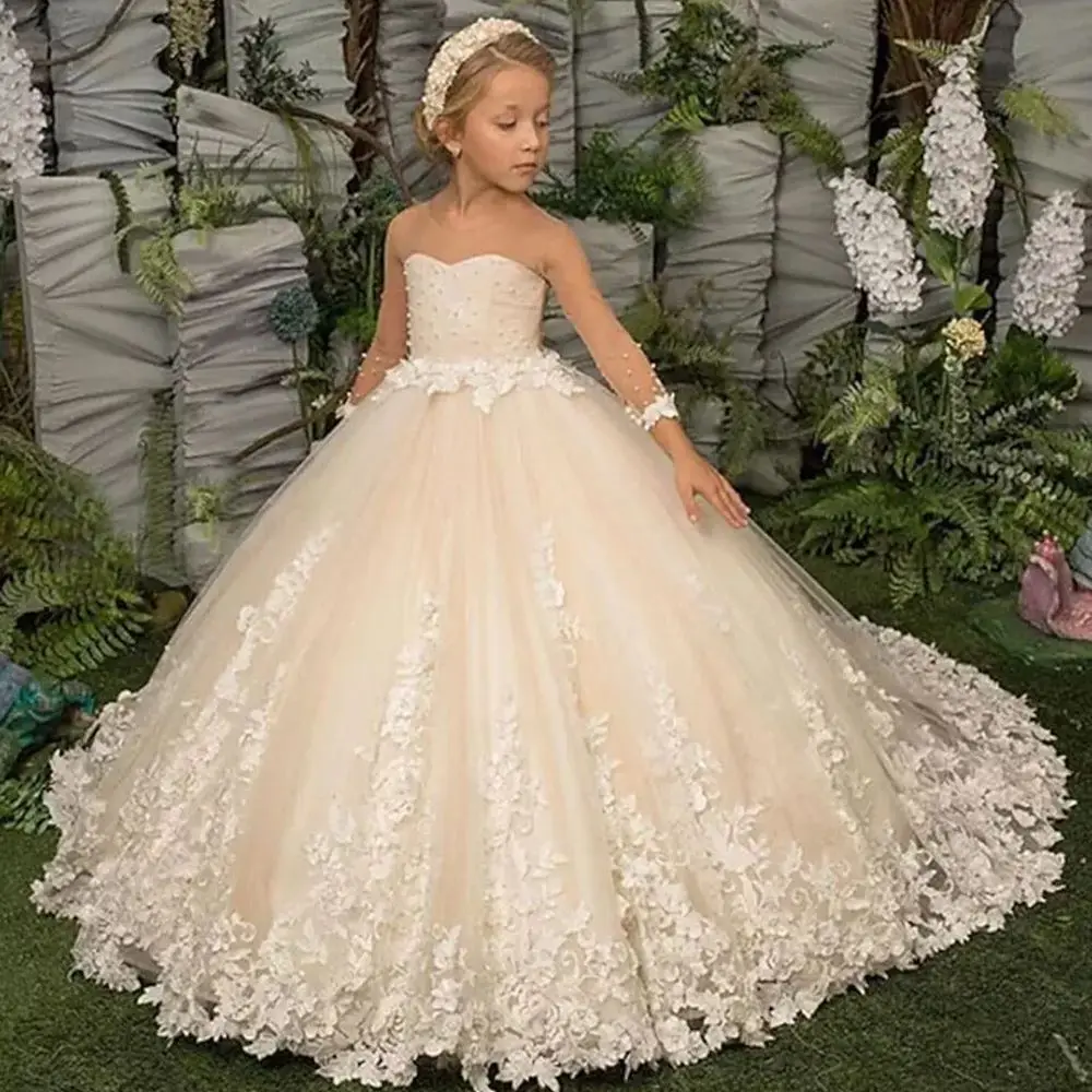 Classic Flower Girl Dress With Bow Lace Appliques Long Sleeve For Wedding Birthday Ball Gown First Holy Communion Dresses
Classic Flower Girl Dress With Bow Lace Appliques Long Sleeve For Wedding Birthday Ball Gown First Holy Communion Dresses
