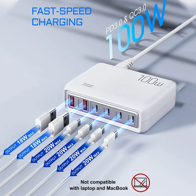 Высококачественное настольное быстрое зарядное устройство PD 100 Вт PD3.0 QC3.0, быстрая зарядка, многопортовое умное интеллектуальное защитное зарядное устройство для телефона
Высококачественное настольное быстрое зарядное устройство PD 100 Вт PD3.0 QC3.0, быстрая зарядка, многопортовое умное интеллектуальное защитное зарядное устройство для телефона
