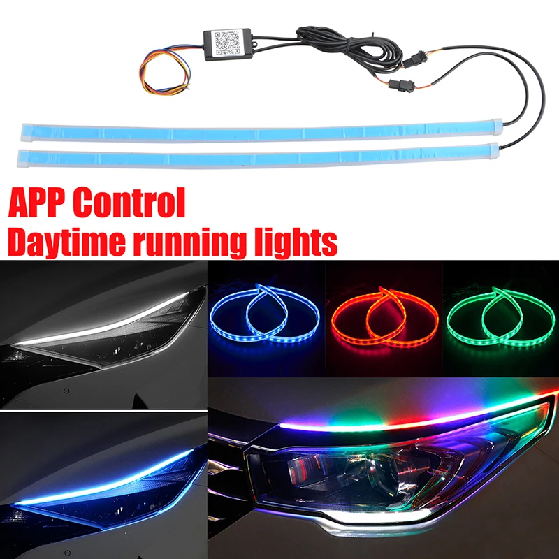 

APP RGB Car Flexible Tube LED Strip Daytime Runnning DRL Turn Signal Strip Light Headlight 2x 30CM 45CM 60CM