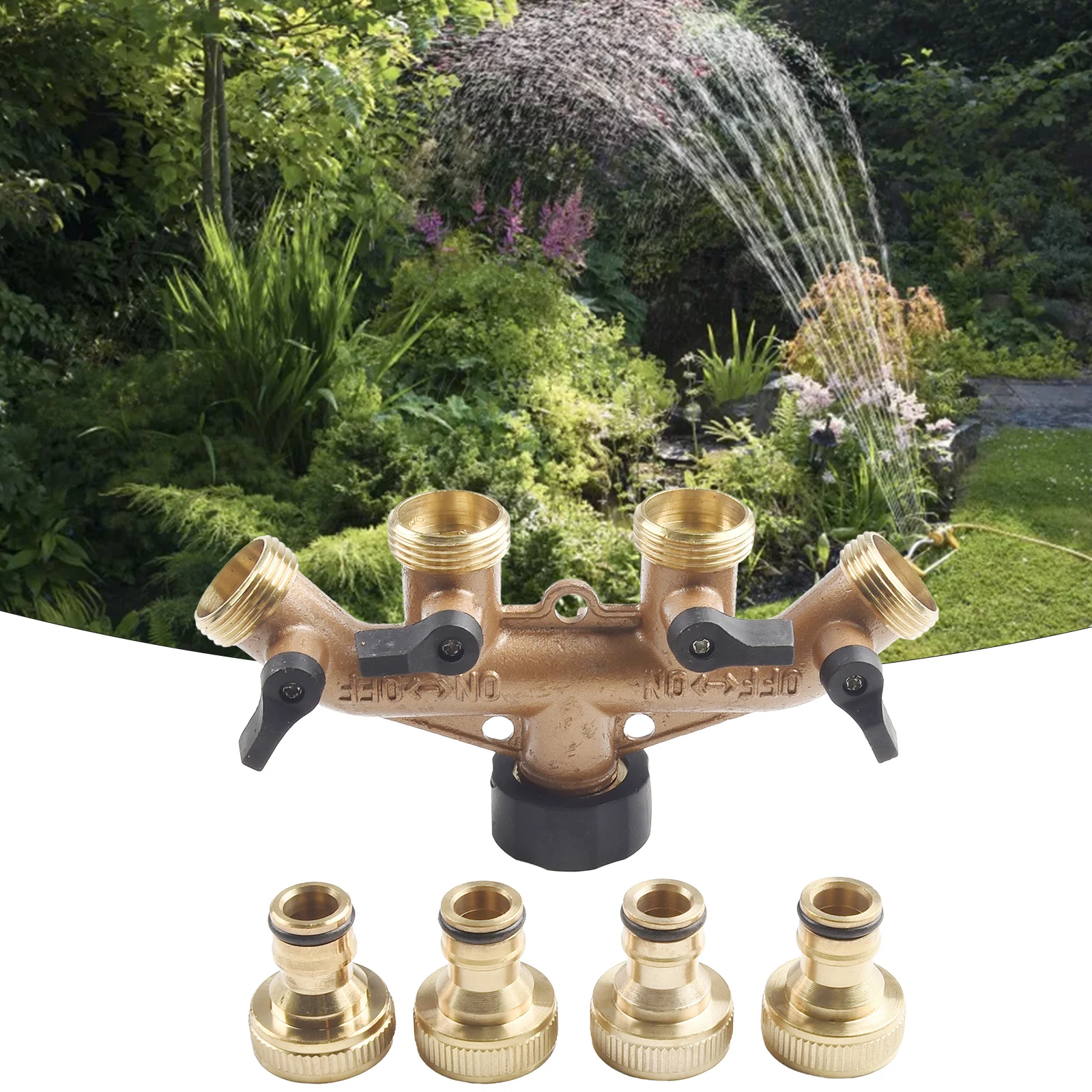 4 Way Brass Garden Hose Splitter Connector With Shut Off Valves 3/4inch Heavy Duty Tap Tubing Adapter For Irrigation Watering
4 Way Brass Garden Hose Splitter Connector With Shut Off Valves 3/4inch Heavy Duty Tap Tubing Adapter For Irrigation Watering