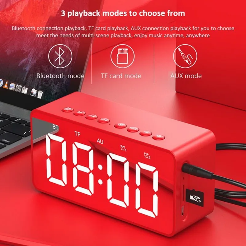 BT506 FM светодиодный будильник Bluetooth динамик мини-зеркало подарочная карта