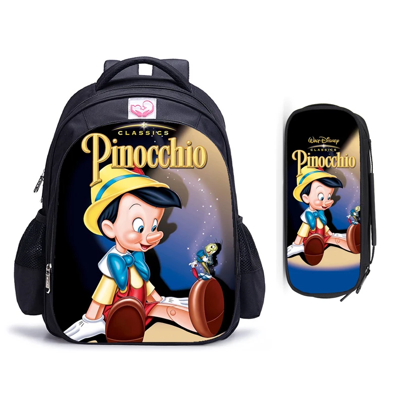 

Ортопедический школьный ранец для мальчиков и девочек, детский портфель с мультипликационным рисунком из мультфильма «Пиноккио», 16 дюймов