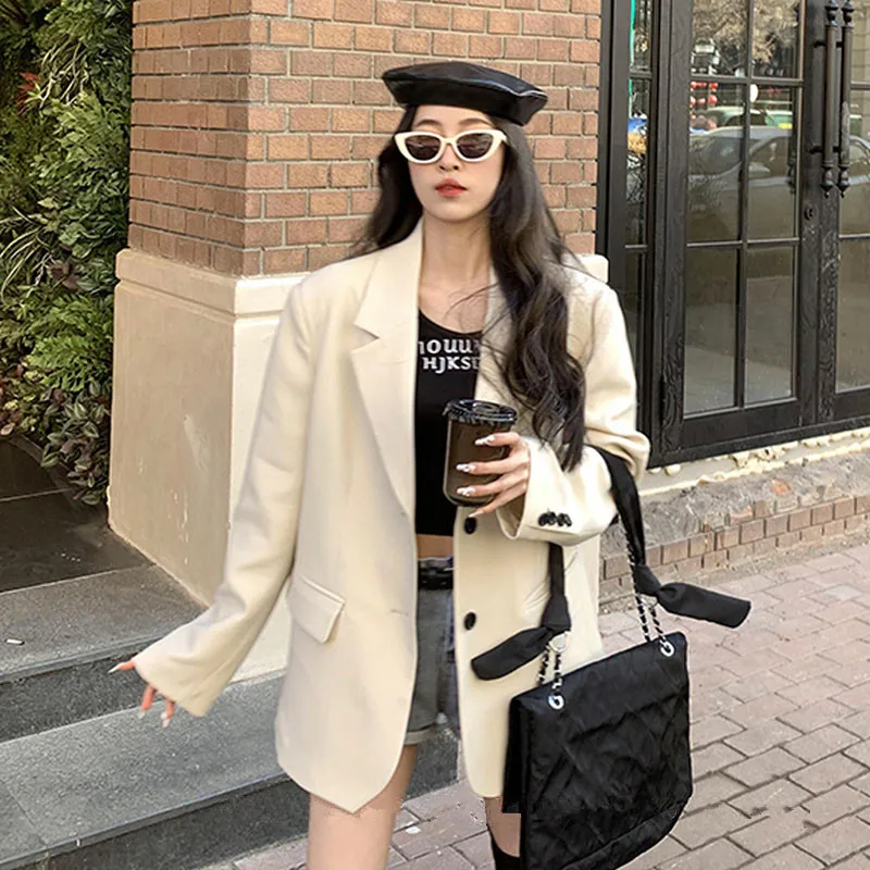 Beige Suit Jacket Single-breasted Long Sleeve Notched Collar Spring Autumn Jaquetas Feminina Loose Casual Female Blazers Outwear
Beige Suit Jacket Single-breasted Long Sleeve Notched Collar Spring Autumn Jaquetas Feminina Loose Casual Female Blazers Outwear
