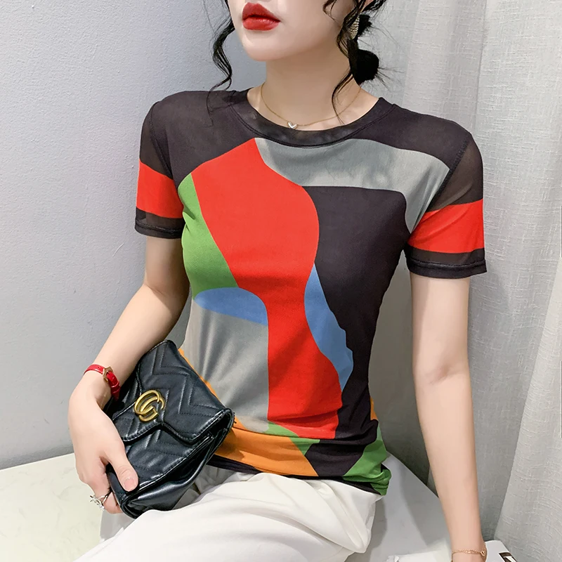 Free Shipping Summer Mesh Print T-shirt Positioning Flower Short Sleeve Round Neck Slim Fit Women's Top High Strecth Vintage
Free Shipping Summer Mesh Print T-shirt Positioning Flower Short Sleeve Round Neck Slim Fit Women's Top High Strecth Vintage