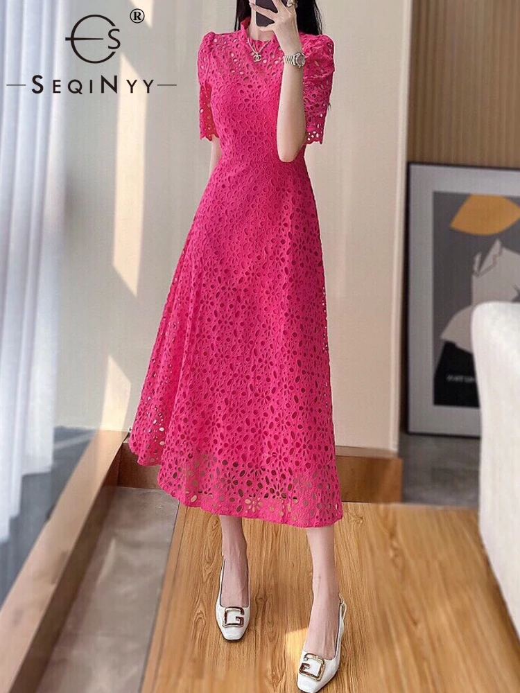 SEQINYY Elegant Midi Dress Summer Spring New Fashion Design Women Runway High Street Hollow Out Short Sleeve Casual Slim
SEQINYY Elegant Midi Dress Summer Spring New Fashion Design Women Runway High Street Hollow Out Short Sleeve Casual Slim