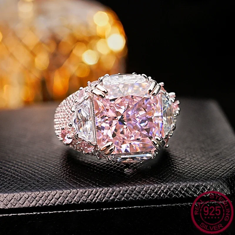 

2024 Immortal and Sweet Wind, Fragmented Ice Cut Luxury 925 Silver Ring Set with High Carbon Diamonds, Versatile Style