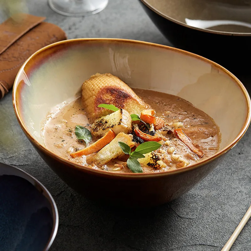 Ceramic Noodles Bowl Retro Snack Dessert Plate Oval Soup Bowl Special Tableware Fruit Salad Plate Restaurant
Ceramic Noodles Bowl Retro Snack Dessert Plate Oval Soup Bowl Special Tableware Fruit Salad Plate Restaurant