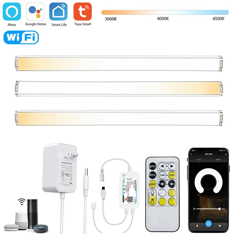 

Tuya WIFI Smart Under Cabinet LED Lights Kit CCT 3Color Dimmable DC12V Kitchen Wardrobe Counter Lamp Remote/APP/Voice Control