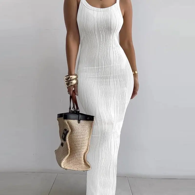 

Платье-футляр Y2K женское без рукавов, однотонное облегающее пикантное платье средней длины на бретелях-спагетти, с текстурой водной ряби