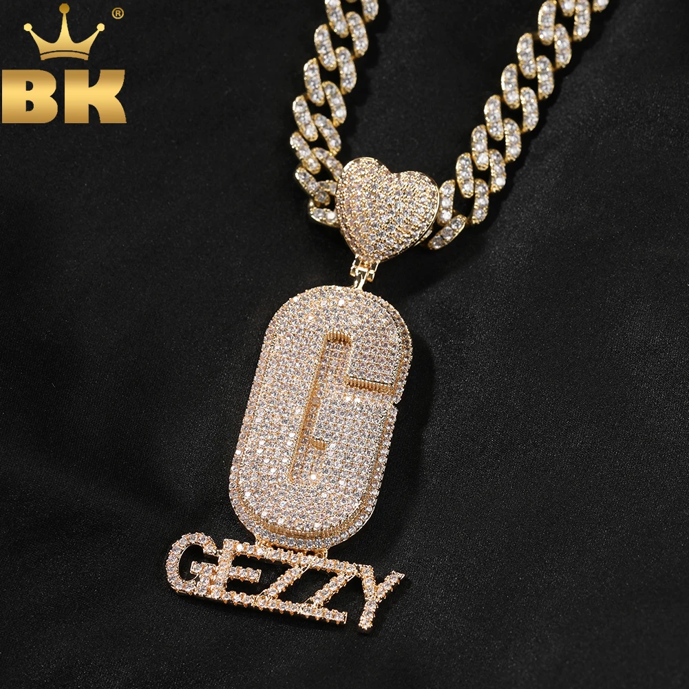 

THE BLING KING Custom Heart Bail Big Bold Initial Letter A-Z Attached Mini Letters Pendant Micro Pave CZ Necklace Hiphop Jewelry