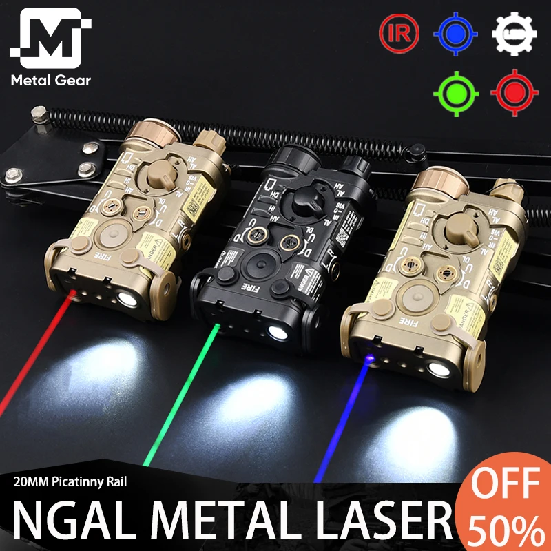 

Tactical Metal NGAL Red Green Blue Dot Laser Airsoft Strobe White LED Flashlight Sight IR Pointer AR15 Rifle Weapon Light PEQ15