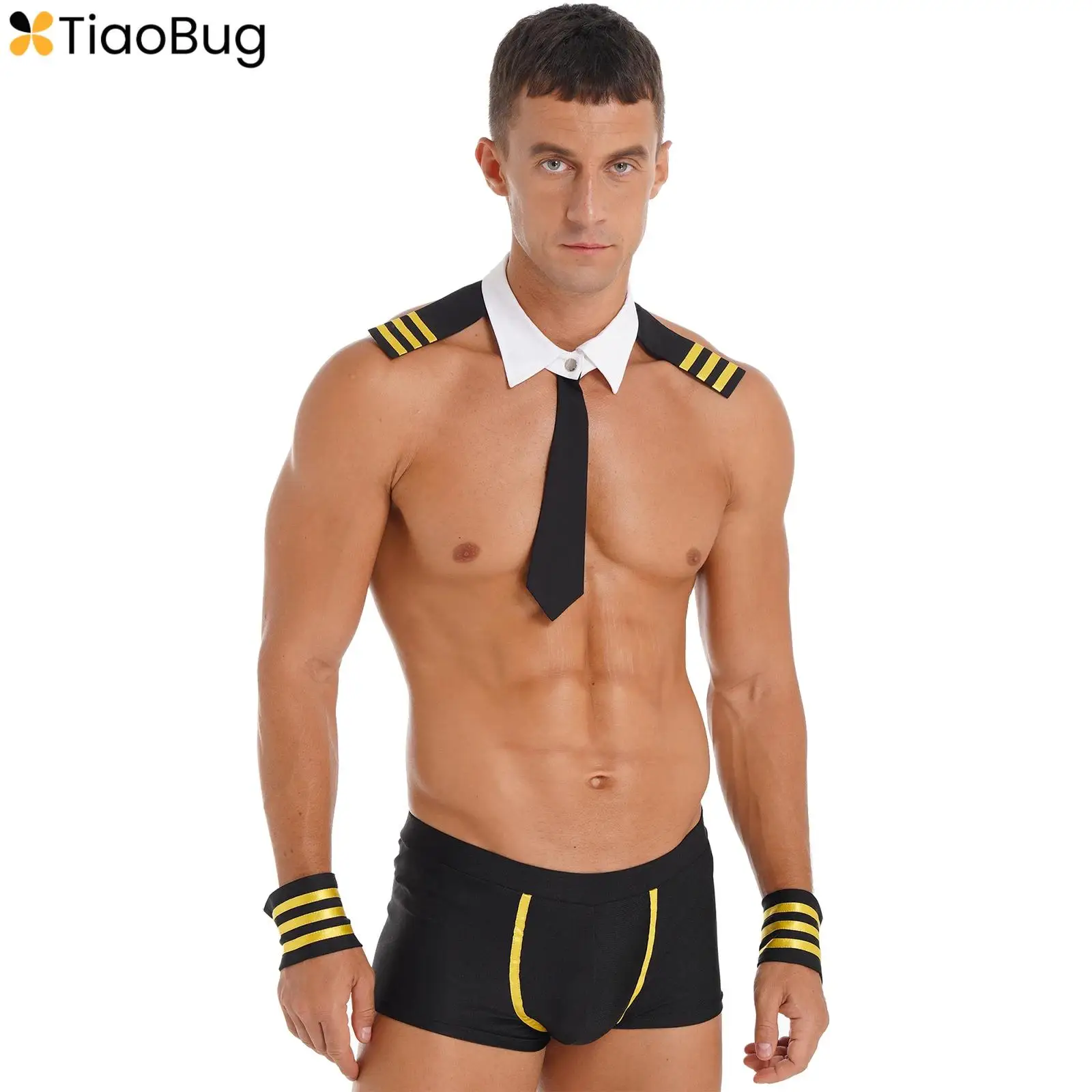 Mens Captain Cosplay Costume Nightwear Low Rise Elastic Boxer Shorts Detachable Collar Striped Cuffs Outfit Theme Party Wear
Mens Captain Cosplay Costume Nightwear Low Rise Elastic Boxer Shorts Detachable Collar Striped Cuffs Outfit Theme Party Wear