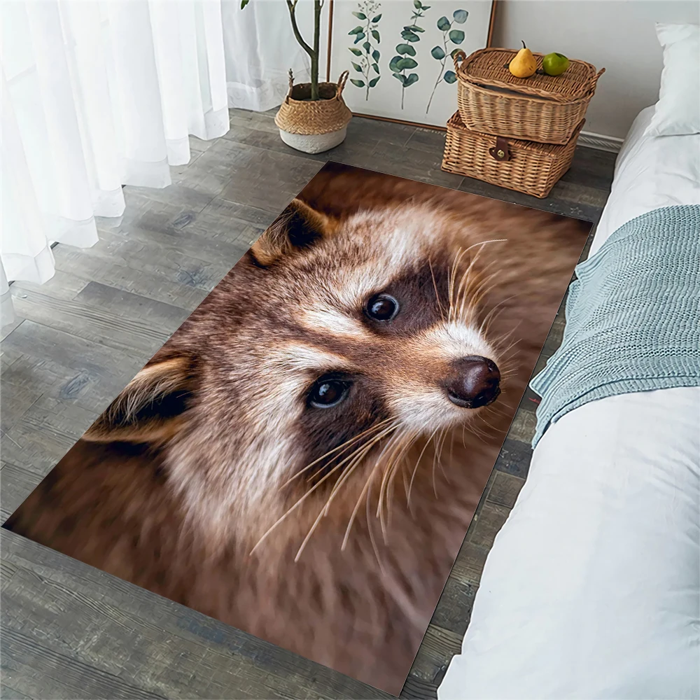 

CLOOCL Cute Raccoon Flannel Carpets for Living Room Fashion Animals Area Rug Anti Slip Kitchen Mat Home Deco Dropshipping