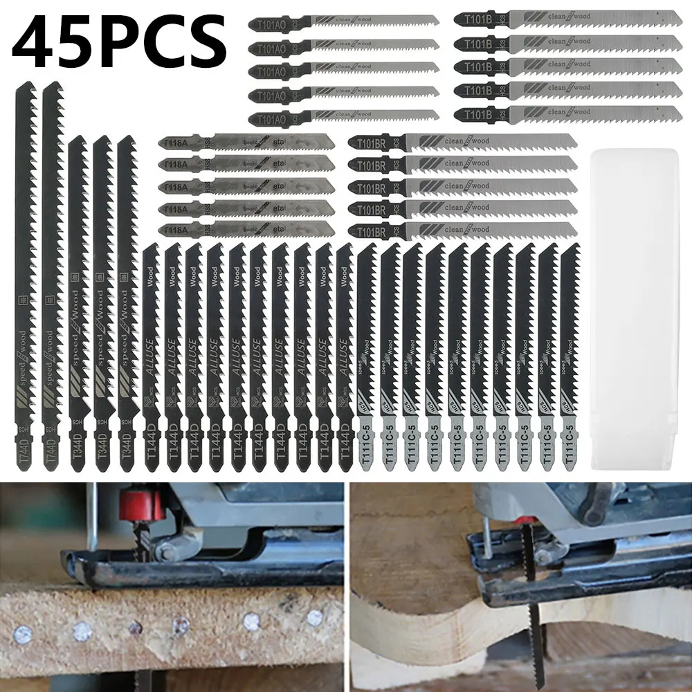 45pcs Universal Jig Saw Blade Set HCS High Carbon Steel Assorted Blades Wood Plastic Metal Cutting Jig Saw Knife Cutting Tool
45pcs Universal Jig Saw Blade Set HCS High Carbon Steel Assorted Blades Wood Plastic Metal Cutting Jig Saw Knife Cutting Tool