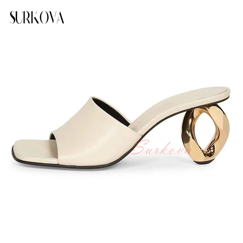 Metal Shaped Heel Open Toe Slippers Golden Hollow Heel Outdoor Fashion Sandals Square Toe Concis High Heel Slippers Women Shoes
Metal Shaped Heel Open Toe Slippers Golden Hollow Heel Outdoor Fashion Sandals Square Toe Concis High Heel Slippers Women Shoes