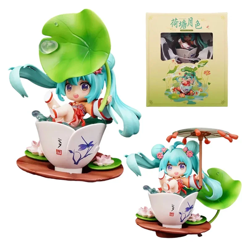 

12cm Anime Hatsune Miku Lotus Pond Moonlight Q Version Kawaii Girl Action Figure PVC Collection Model Doll Ornaments Toys Gifts