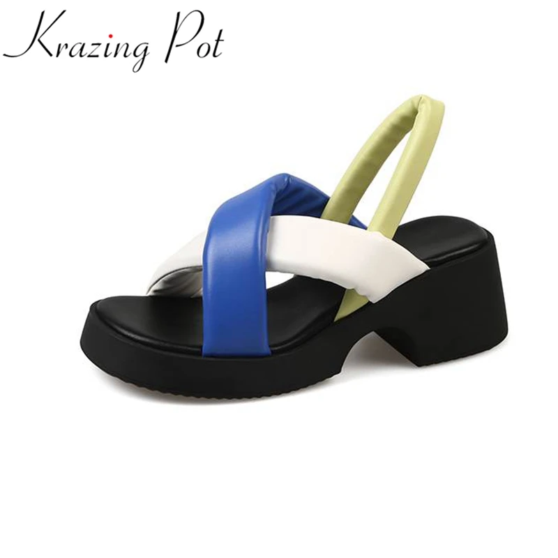 

Krazing Pot Fashion Microfiber Modern Mixed Color Superstar Summer Slip On Colorful Platform Thick Bottom Leisure Sandals Women