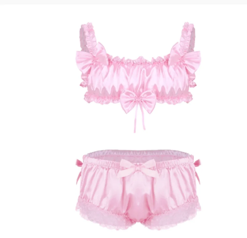Hot Men Sissy Lingerie Sets Satin Frilly Elastic Wide Shoulder Straps Wire-free Bra Tops Floral Lace Briefs Underwear Nightwear
Hot Men Sissy Lingerie Sets Satin Frilly Elastic Wide Shoulder Straps Wire-free Bra Tops Floral Lace Briefs Underwear Nightwear
