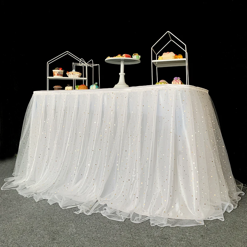 

75x300CM Party Christmas Decoration Conference Table Cloth Wedding Sign-in Table Skirt Dessert Shinning Star Tulle Tutu Yarn