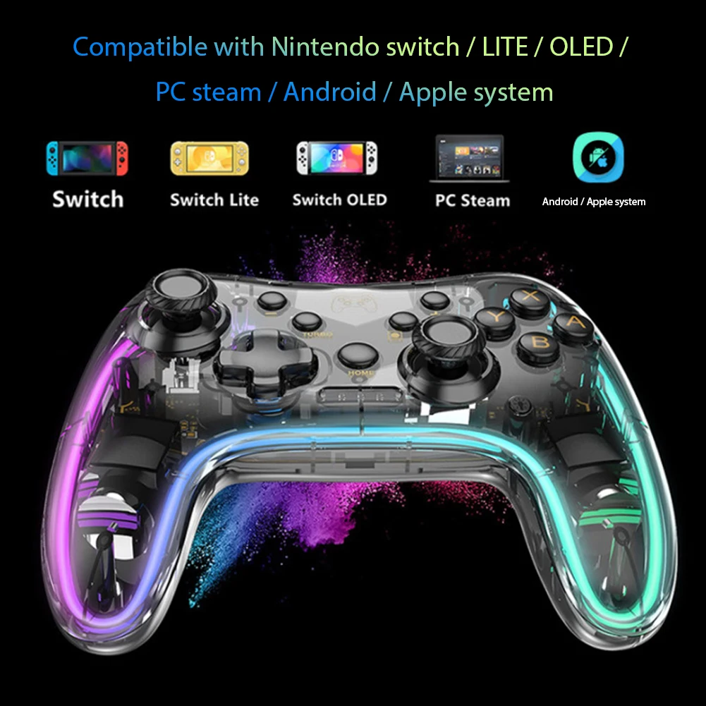 Wireless Switch Pro Bluetooth Controller Gamepad Transpare Joystick Adjustable Turbo for Nintendo OLED/Lite/Andriod/IOS |