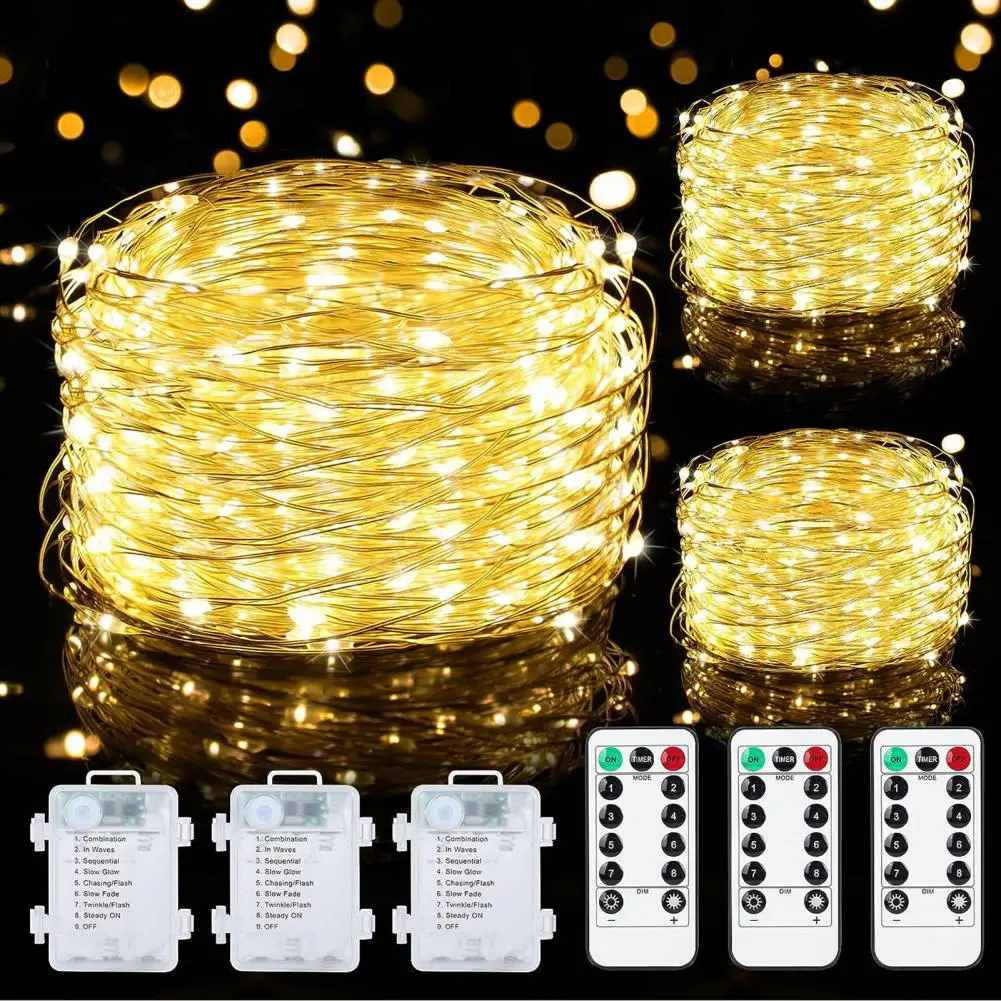 

Wire Lamps Bedroom Decor Lights Waterproof Battery Operated Remote Control Led String Lights with Dimmable Timer for Garden