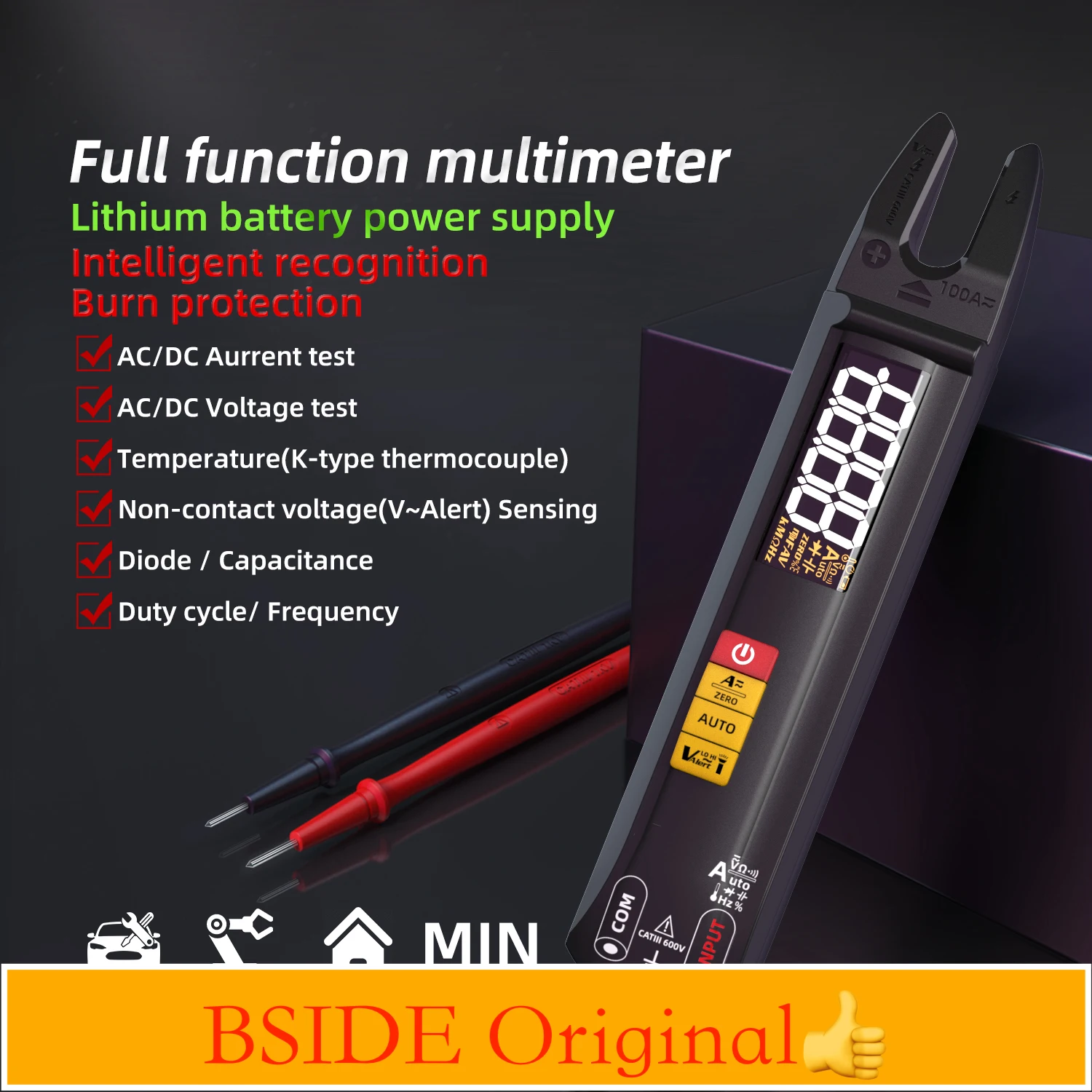 

BSIDE U1 Digital Clamp Meter Fork DC AC Professional 100A Ammeter Pliers T-RMS Current OpenJaw Electrical Tester Auto Multimeter