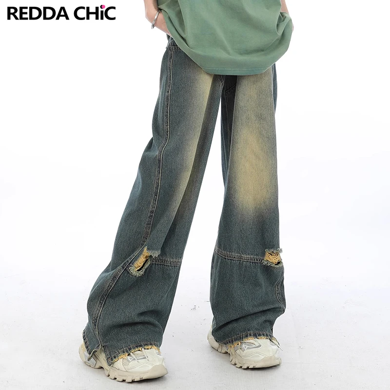 ReddaChic Patchwork Frayed Women Baggy Jeans Blue Vintage Straight Distroyed Hole Wide Leg Pants Trousers Vintage Y2k Streetwear
ReddaChic Patchwork Frayed Women Baggy Jeans Blue Vintage Straight Distroyed Hole Wide Leg Pants Trousers Vintage Y2k Streetwear
