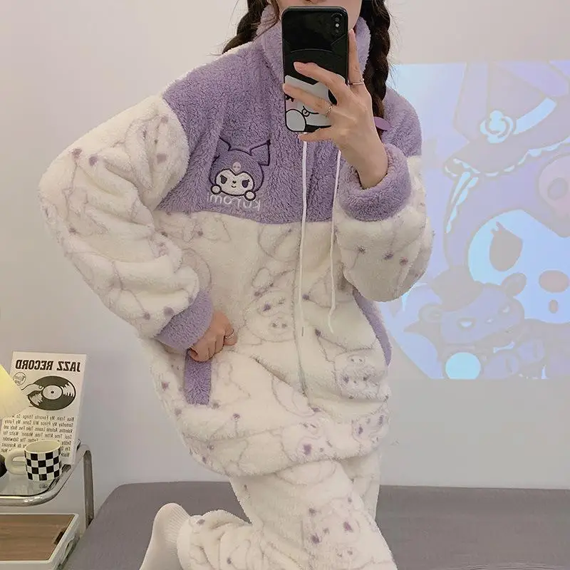 Sanrio Cartoon Kuromi Anime Kawaii Coral Fleece Pajamas Winter The New Women's Thicken Keep Warm Tracksuit Outdoor Dormitory
Sanrio Cartoon Kuromi Anime Kawaii Coral Fleece Pajamas Winter The New Women's Thicken Keep Warm Tracksuit Outdoor Dormitory