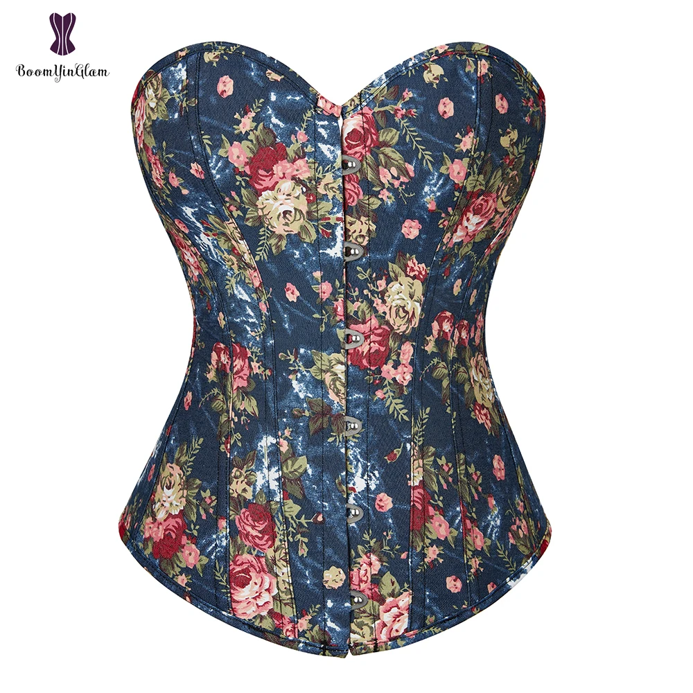 Women Sexy Overbust Corset Vintage Lingerie Floral Blue Denim Lace Up Boned Bustier Top
Women Sexy Overbust Corset Vintage Lingerie Floral Blue Denim Lace Up Boned Bustier Top