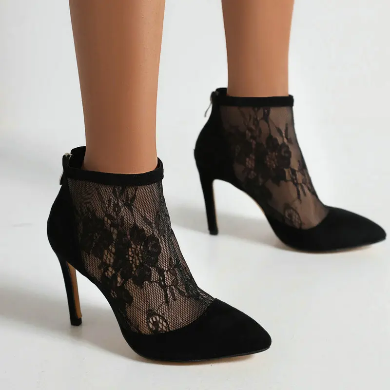 Sexy Lace Mesh Net Pointed Toe Women Stilettos Black Color Spike High Heels Zip Up Female Summer Sandals Boots Shoes Size 34-48
Sexy Lace Mesh Net Pointed Toe Women Stilettos Black Color Spike High Heels Zip Up Female Summer Sandals Boots Shoes Size 34-48