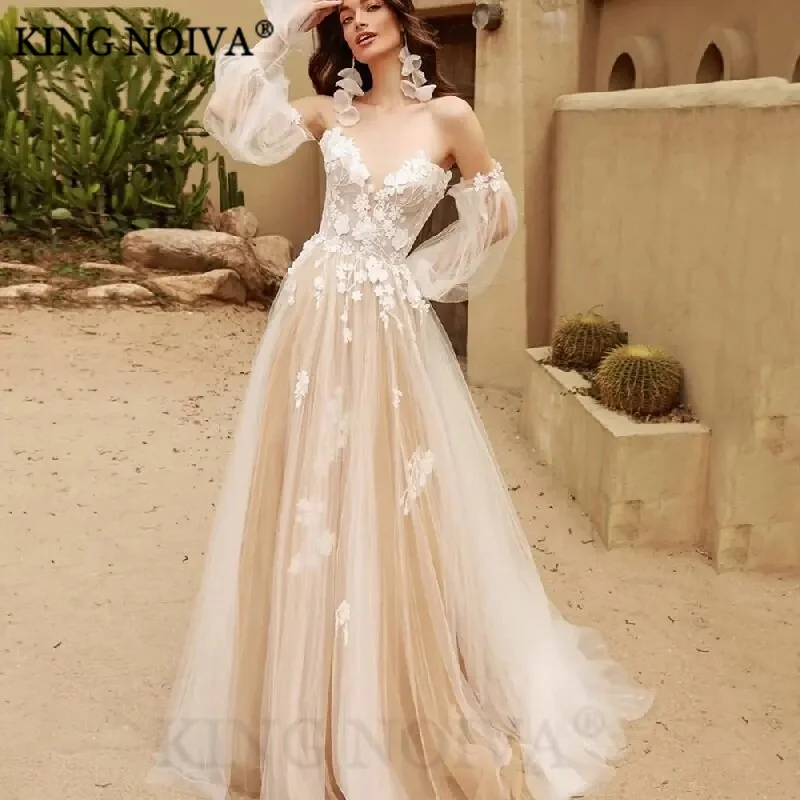 KING Princess Puff Sleeves A-Line Wedding Dresses For Women 2024 V-Neck Appliques Lace Floor Length Bride Gown Vestido De Novia
KING Princess Puff Sleeves A-Line Wedding Dresses For Women 2024 V-Neck Appliques Lace Floor Length Bride Gown Vestido De Novia