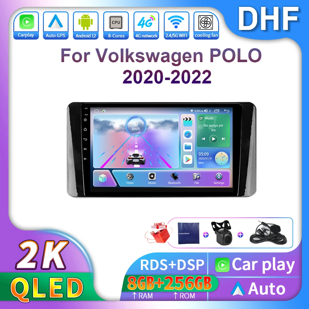 

Автомобильный радиоприемник DHF 2K Android 13, мультимедийный плеер для VW Volkswagen Polo Mk6 VI 6 2020 -2022, беспроводной Carplay, Автомобильная GPS-навигация 4G