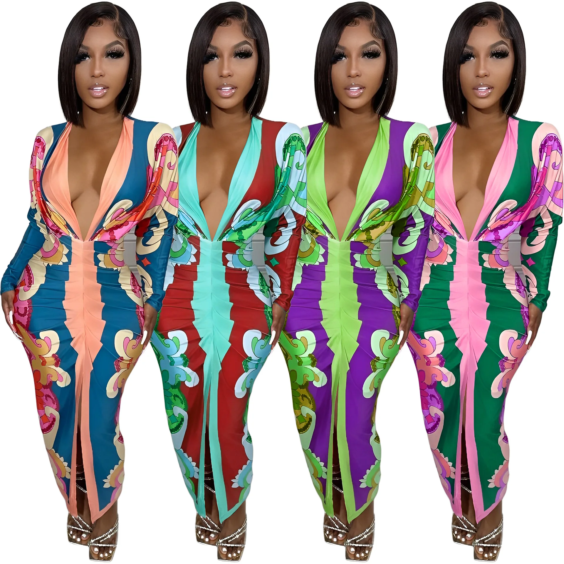 Bandana Printed Women Long Maxi Dress Elegant Long Sleeve Deep V Neck Bodycon Party Dress 2023 Autumn Sexy Slit Club Vestidos
Bandana Printed Women Long Maxi Dress Elegant Long Sleeve Deep V Neck Bodycon Party Dress 2023 Autumn Sexy Slit Club Vestidos