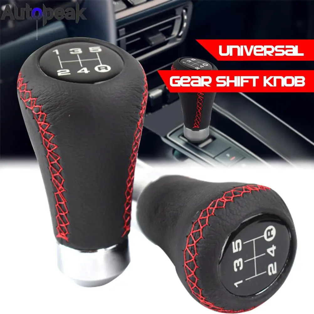 

Universal Car Gear Shift Knob 5 Speed Manual Shifter Lever Stick Red Stitche PU Leather Car Interior Parts Replacement Gearstick